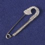 Brooch Pin White Rhinestones, Silver-Tone Metal 71x19mm+
