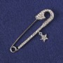 Brooch Pin White Rhinestones, Silver-Tone Metal 71x18mm+