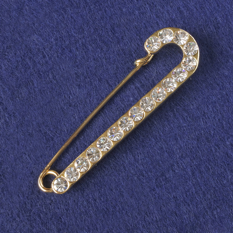 Brooch Pin White Crystals, Gold-Tone Metal 72x20mm+