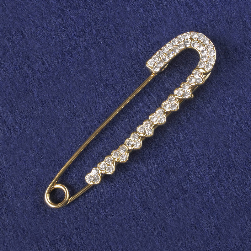 Brooch Pin White Rhinestones, Gold-Tone Metal 72x18mm+
