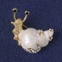 Snail Brooch-Pendant, White Mother-of-Pearl, White Rhinestones, Gold-Tone Metal 30x31mm+