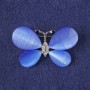 Butterfly Brooch, Blue Cat's Eye Stone, White Rhinestones, Silver-Tone Metal 25x38mm+