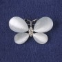 Butterfly Brooch, White Cat's Eye Stone, White Rhinestones, Silver-Tone Metal 25x38mm+