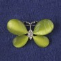 Butterfly Brooch, Olive Cat's Eye Stone, White Rhinestones, Silver-Tone Metal 25x38mm+