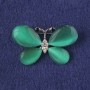 Butterfly Brooch, Green Cat's Eye Stone, White Rhinestones, Silver-Tone Metal 25x38mm+