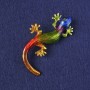 Lizard Brooch-Pendant, Multicoloured Enamel, Green Rhinestones, Gold-Tone Metal 56x28mm+