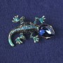 Lizard Brooch-Pendant, Blue Enamel, Blue Crystal, Blue Rhinestones, Gold-Tone Metal 31x50mm+