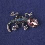 Lizard Brooch-Pendant, Dark Grey Enamel, Pink Crystal, Blue Rhinestones, Silver-Tone Metal 31x50mm+