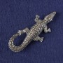 Crocodile Brooch-Pendant, Silver-Tone Metal 73x33mm+
