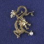 Dragon Brooch-Pendant with White Bead, Gold-Tone Metal 53x43mm +