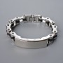Chain Bracelet, Silver-Tone Metal and Black Rubber, Thickness 13.5mm, Length 21cm +
