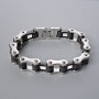 Chain Bracelet, Silver-Tone Metal and Black Rubber, Thickness 13.5mm, Length 21cm +