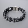 Chain Bracelet, Silver-Tone Metal and Black Rubber, Thickness 16mm, Length 23cm +