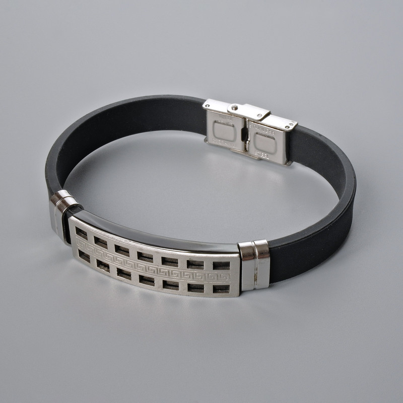 Men's Bracelet with Metal Inserts, Length 21cm, Thickness 10mm +/-, Insert Thickness 11.5mm +/-, Rubber