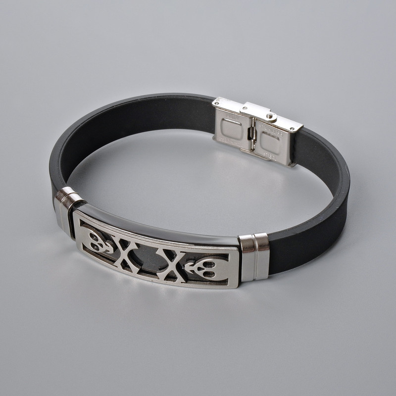 Men's Bracelet with Metal Inserts, Length 21cm, Thickness 10mm+/-, Insert Thickness 11.5mm+/-, Rubber