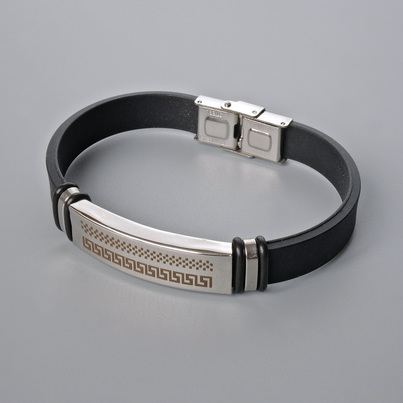 Men's Bracelet with Metal Inserts, Length 21cm, Thickness 10mm+/-, Insert Thickness 11.5mm+/-, Rubber