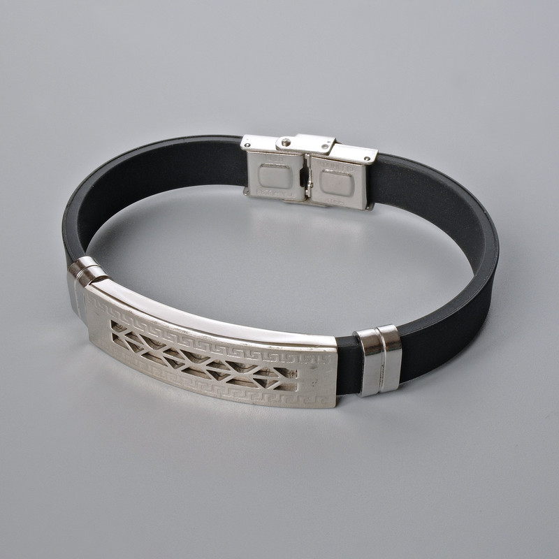 Men's Bracelet with Metal Inserts, Length 21cm, Thickness 10mm+/-, Insert Thickness 11.5mm+/-, Rubber