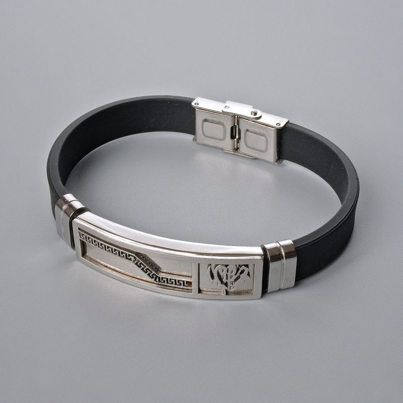 Men's Bracelet with Metal Inserts, Length 21cm, Thickness 10mm+/-, Insert Thickness 11.5mm+/-, Rubber