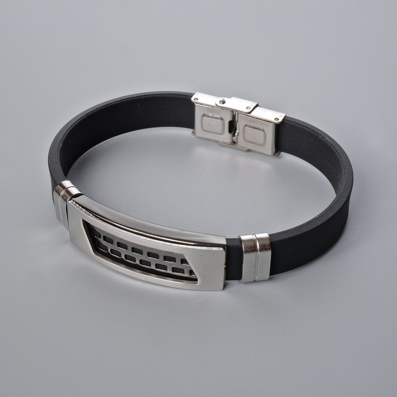 Men's Bracelet with Metal Inserts, Length 21cm, Thickness 10mm+/-, Insert Thickness 11.5mm+/-, Rubber