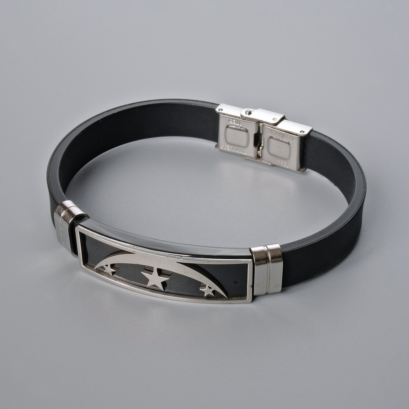 Men's Bracelet with Metal Inserts, Length 21cm, Thickness 10mm+/-, Insert Thickness 11mm+/-, Rubber