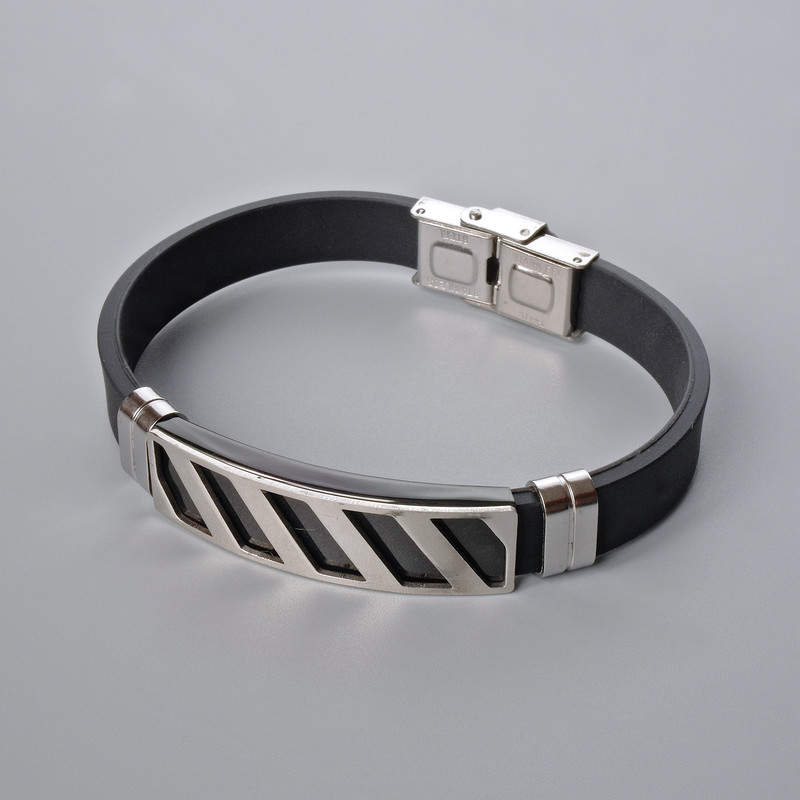 Men's Bracelet with Metal Inserts, Length 21cm+-, Thickness 10mm+-, Insert Thickness 11.5mm+-, Rubber