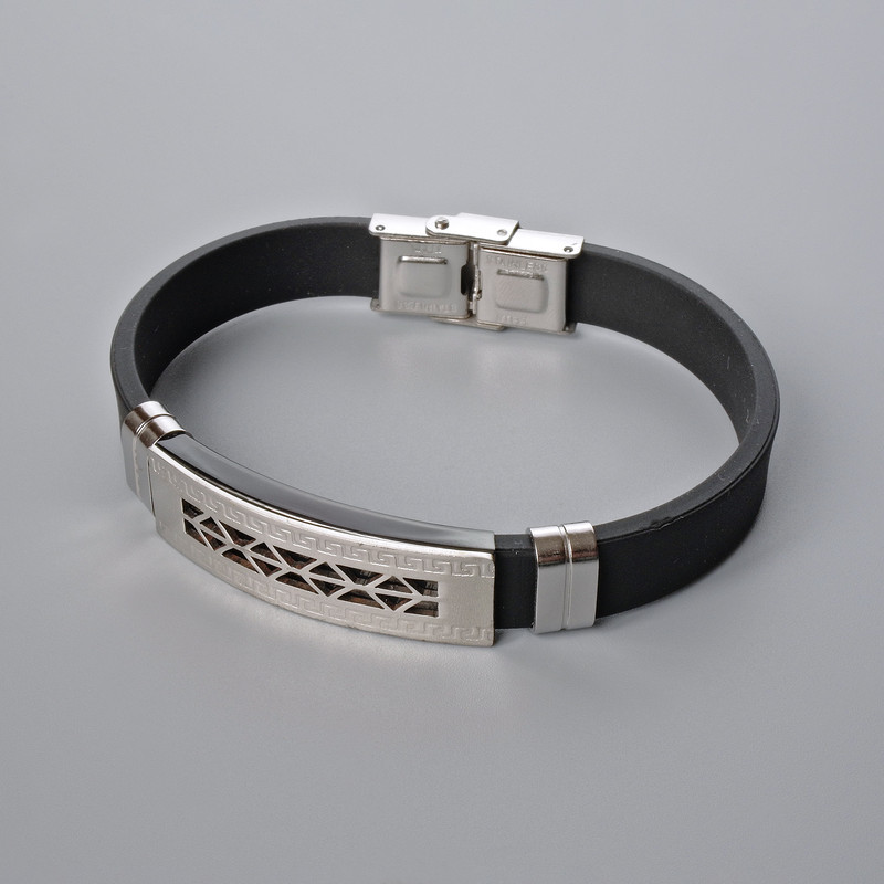 Men's Bracelet with Metal Inserts, Length 21cm+-, Thickness 10mm+-, Insert Thickness 11.5mm+-, Rubber