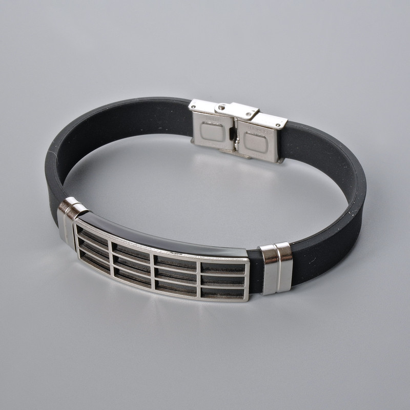 Men's Bracelet with Metal Inserts, Length 21cm+-, Thickness 10mm+-, Insert Thickness 11.5mm+-, Rubber