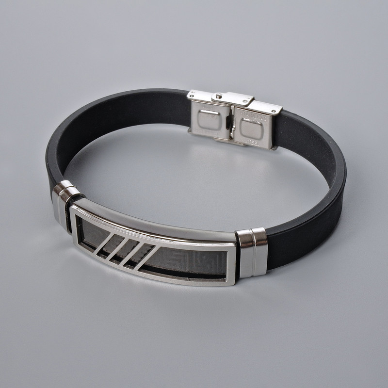 Men's Bracelet with Metal Inserts, Length 21cm+-, Thickness 10mm+-, Insert Thickness 11mm+-, Rubber