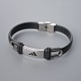 Men's Bracelet with Metal Inserts, Length 21cm+-, Thickness 10.5mm+-, Insert Thickness 11mm+-, Black Eco-Leather