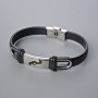 Men's Bracelet with Metal Inserts, Length 21cm+-, Thickness 10.5mm+-, Insert Thickness 11mm+-, Black Eco-Leather