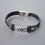 Men's Bracelet with Metal Inserts, Length 21cm+-, Thickness 10.5mm+-, Insert Thickness 11mm+-, Black Eco-Leather