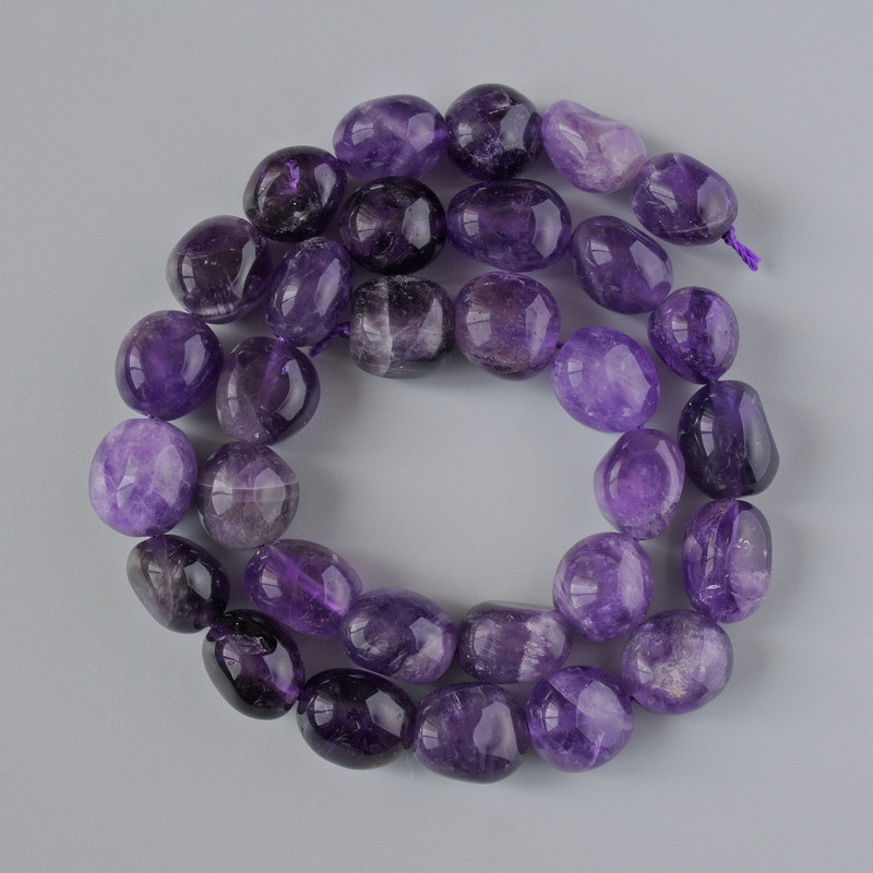 Amethyst Beads, Natural Stone, Tumbled, Diameter 12x14mm+/-, Length 38cm+/- on a Strand