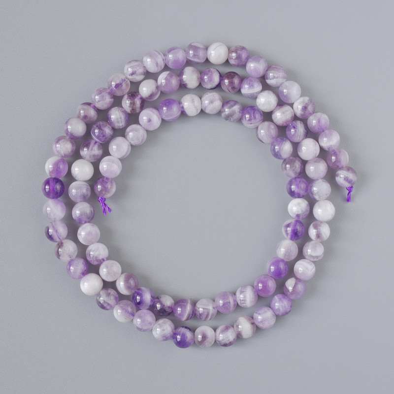 Chevron Amethyst Beads, Natural Stone, Smooth Round, Diameter 4mm+/-, Length 38cm+/- on a Strand