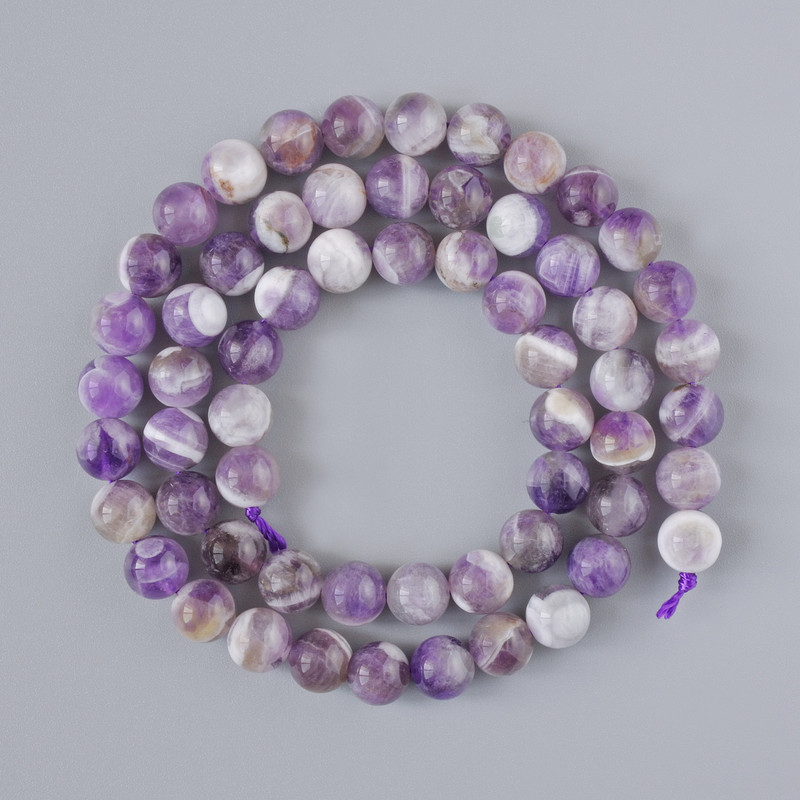 Amethyst Beads, Natural Stone, Smooth Round, Diameter 6.5mm+/-, Length 38cm+/- on a Strand