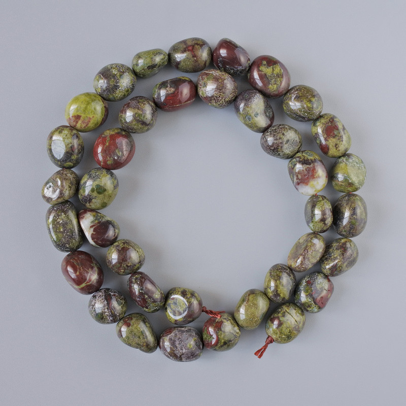 Dragon Blood Jasper Beads, natural stone nuggets, diameter 9x11mm+/-, length 39cm+/- on a thread
