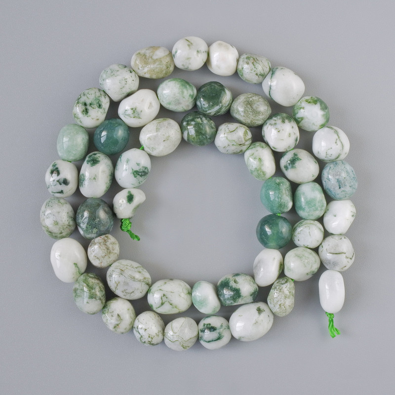 Moss Agate Beads, natural stone nuggets, diameter 8x9mm+/-, length 39cm+/- on a thread