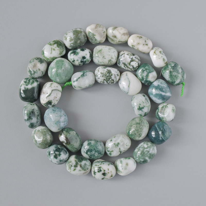 Moss Agate Beads, natural stone nuggets, diameter 10x12mm+/-, length 39cm+/- on a thread