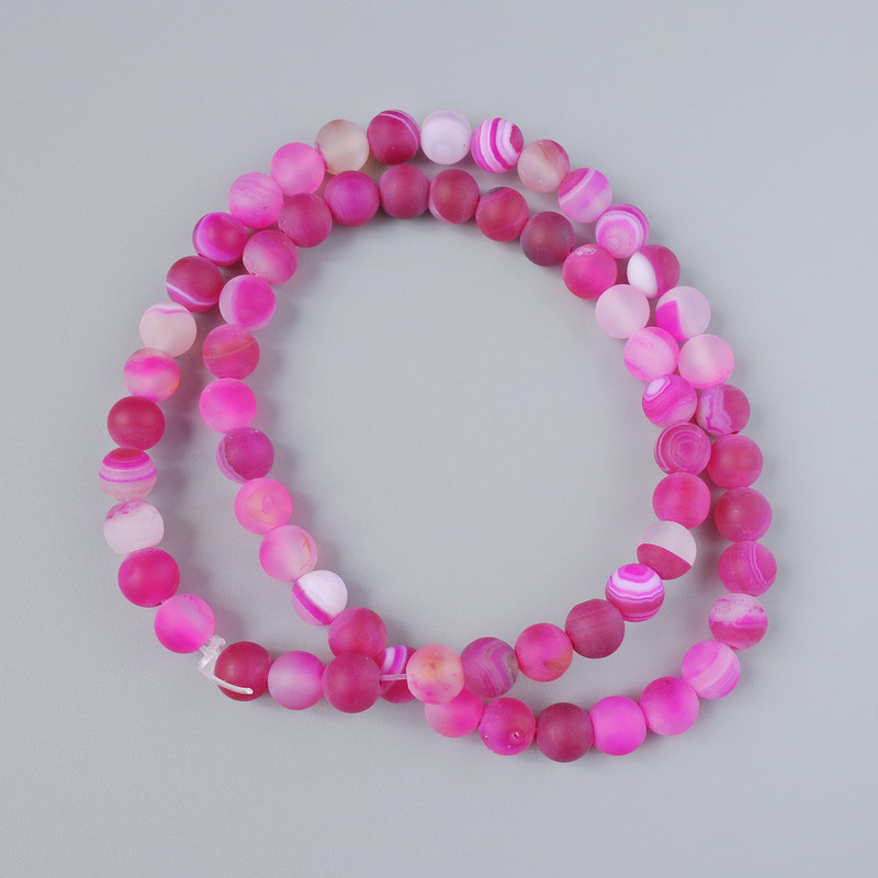 Raspberry Matte Agate Beads, natural stone, smooth round, diameter 6mm+/-, length 38cm+/- on fishing line