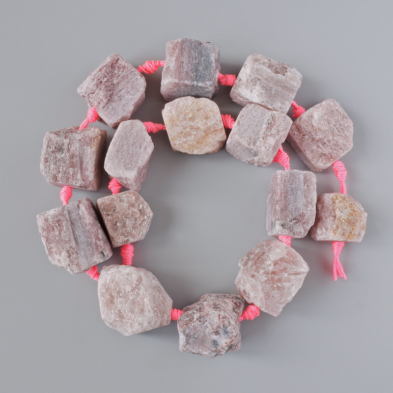 Lepidolite Beads, raw natural stone nuggets, diameter 20x22mm+/-, length 41cm+/- on a thread