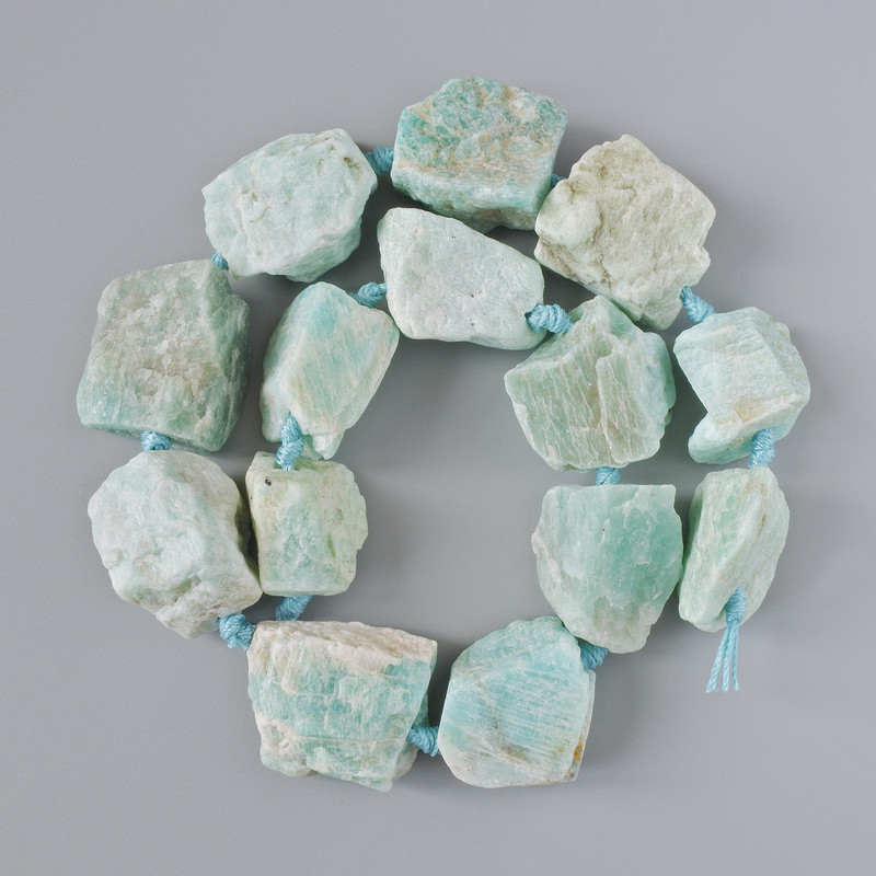 Amazonite Beads, raw natural stone nuggets, diameter 21x26mm+/-, length 42cm+/- on a thread