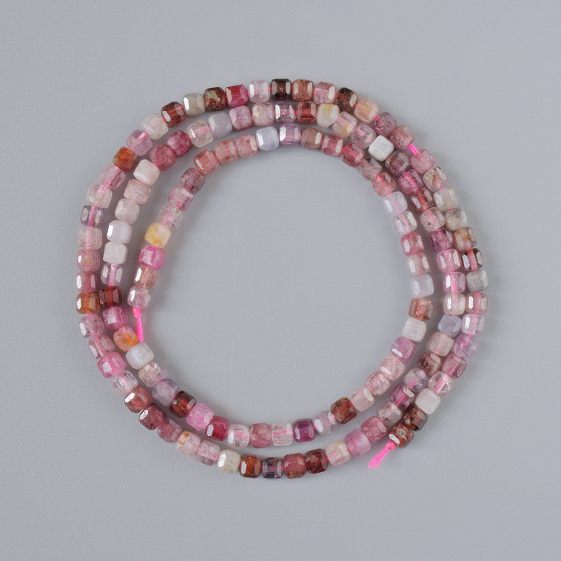 Tourmaline Beads, natural stone, faceted cube, diameter 3mm+/-, length 38cm+/- on a thread