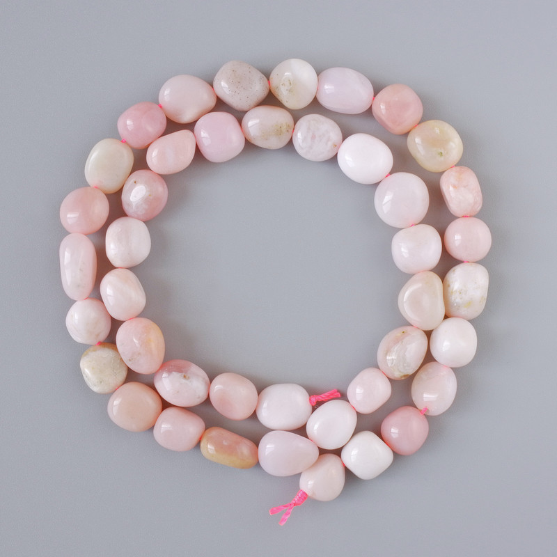 Pink Opal Beads natural stone tumbled, diameter 8x9mm+/-, length 38cm+/- on thread