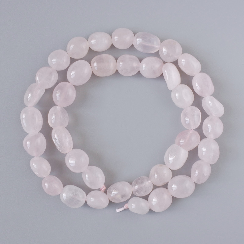 Rose Quartz Beads natural stone tumbled, diameter 9x11mm+/-, length 39cm+/- on thread