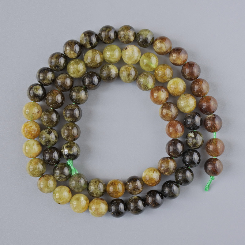Grossular (Green Garnet) Beads natural stone smooth round, diameter 6mm+/-, length 39cm+/- on thread