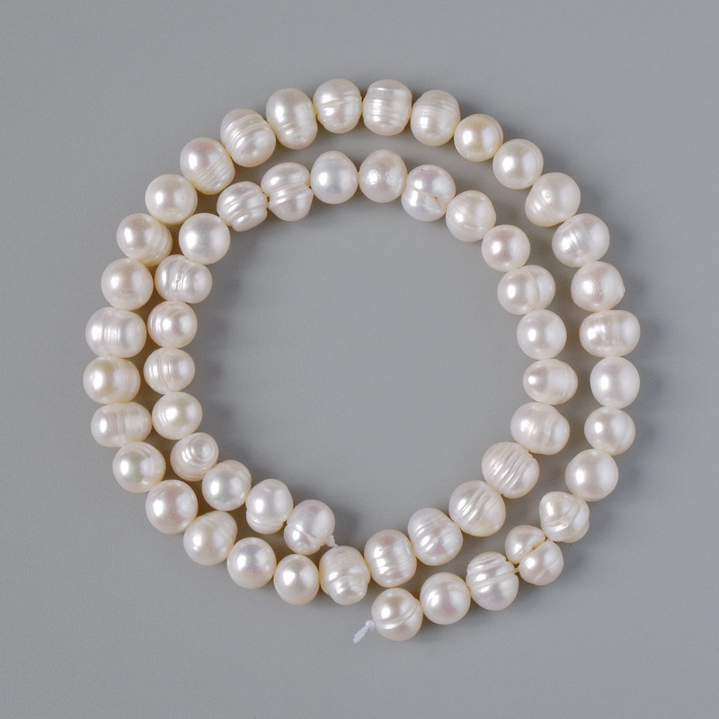 Textured River Pearl Beads, diameter 7.5x6mm+/-, length 35cm+/- on a thread