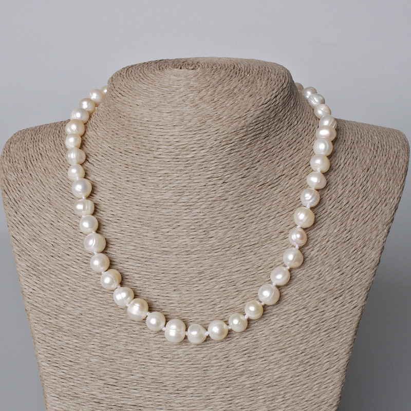 Textured River Pearl Necklace, diameter 9.5x8.5mm+/-, length 45-46cm+