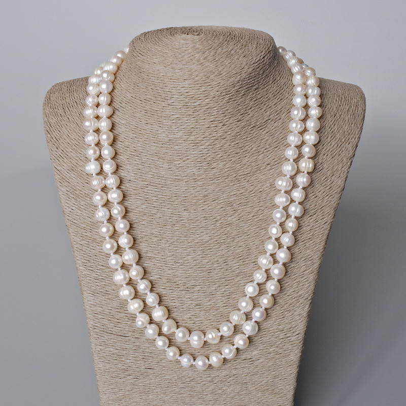 Long Textured River Pearl Necklace, diameter 10x8mm+/-, length 116cm+