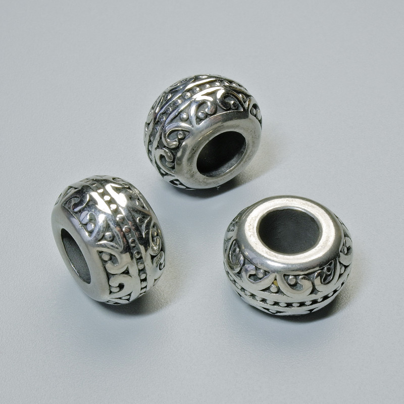 Bead spacer finding, diameter 12x7.5mm+/-, hole diameter 5.5mm, silver-coloured metal, 1pc