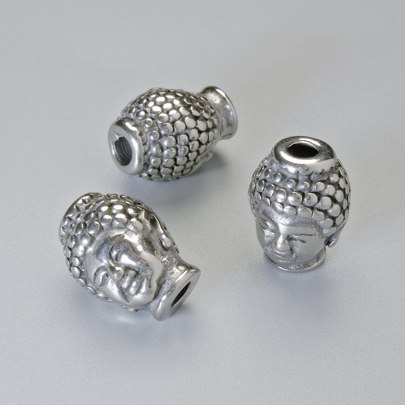 Findings Bead-Insert "Buddha", diameter 13x10mm+/-, hole diameter 2.7mm, silver-coloured metal, 1pc