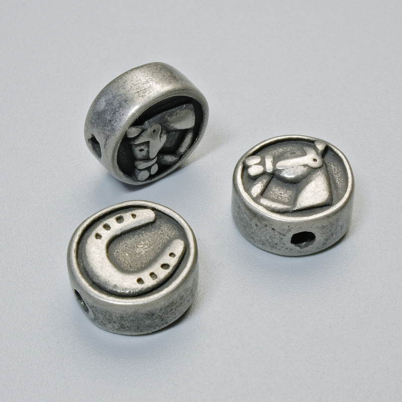 Findings Bead-Insert "Horseshoe", diameter 10.5x5mm+/-, hole diameter 1.8mm, dark silver-coloured metal, 1pc